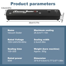 Vacuum Sealer, Food Stay Vacuumed Up to 8 x Longer - Foil Sealer for Dry or Moist Food, Removable Vacuum Chamber, Stainless Steel Front, Includes 10 Vacuum Bags