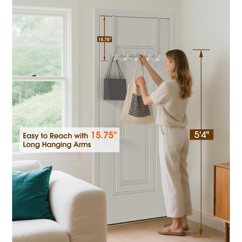 KitchLife Long Over The Door Hooks Hanger with 15.75" Extended