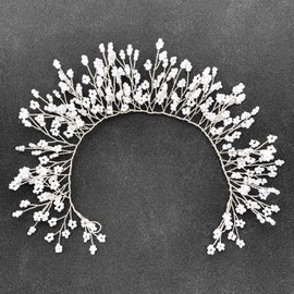 PrettyLife Bridal White Headpiece Wedding Party Tiny Pearl Flower Silver Hair Vine Pieces Accessories for Women Flower Girls