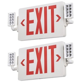 TORCHSTAR LED Combo Exit Sign, Red Letter Exit Sign with Emergency Lights, Emergency Lighting with Battery Backup, UL&FCC Listed, Two Adjustable Heads, Double Face, AC 120-277V, White, Pack of 2