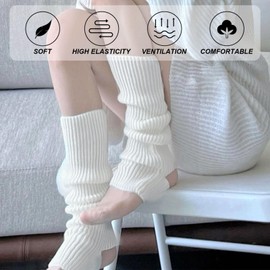 FUIPVGI 2 Pairs of Leg Warmers, Knitted Leg Warmers for Women Girls, Fashion Legwarmers Knee Warmers, Women, Long Boot Cuff, Knee Socks for Ballet, Dance, Yoga, Daily, White