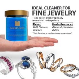 GreatShield Fine Jewelry Cleaner Solution Kit with Cleaning Brush, Polishing Microfiber Cloths and Basket, Suitable for Gold, Platinum, Titanium, Diamond, Crystal, Bracelet, Rings, Necklace, Earrings
