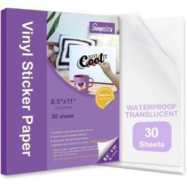Premium Printable Vinyl Sticker Paper,Translucent 30 sheet Clear Self-Adhesive Sheets,Dries Quickly Vivid Colors Decal Paper,Tear Resistant-for Any Epson HP Canon Sawgrass Inkjet Printer
