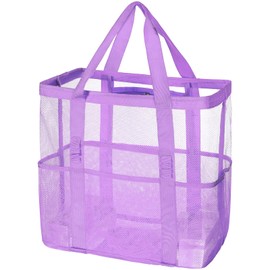 Beach Bag - Large Beach Bags for Women, Mesh Tote Bag with Multi Functional Pockets for Family Travel/Vacation/Swimming Gym/Storage, Purple