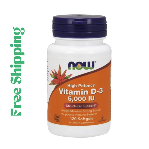 NOW Vitamin D3 5000 IU 120 Softgels High Potency Bone