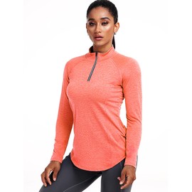 CADMUS Workout Shirts Women's Long Sleeve Running Athletic Hiking Shirts, Pack of 1, Orange, M