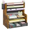 DAOUTIME 6-Tier Mesh Desk Organizer with Drawer, Wooden Office Organizer