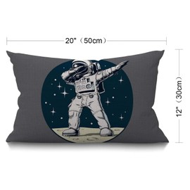 Space Cushion Cover 12x20 Inch Funny Dabbing Astronaut on Universe Planet Moon with Stars Polka Dot Rectangle Pillow Cases Home Decorative Cotton Linen Throw Pillow Cover for Bed Sofa 30 x 50 cm