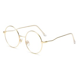 Blue Light Reduction Glasses, Stylish, Men's, Women's, Ultra Lightweight, 0.7 oz (19 g), PC Glasses, No Prescription, Round Glasses, PC Glasses, UV Protection, Reduces Eye Strain, gold frame