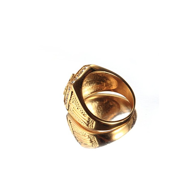 OAKKY Mens Stainless Steel Masonic Freemason Ring with Diamonds Biker
