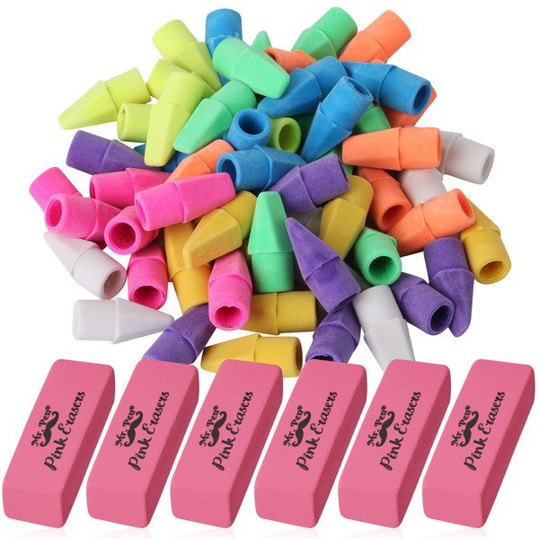 Mr. Pen- Pencil Erasers Set, 6pc Pink Erasers and 60pc Pencil Top Erasers, Pencil Eraser, Pencil Erasers Topper, Erasers for Pencils Top, Erasers for Kids, Pink Erasers, Cap Erasers, Eraser Tops