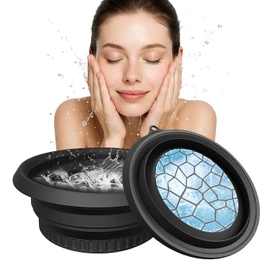 Dlyaua Face Bowl for Ice with Built-in Ice Tray – Collapsible Silicone Facial Ice Bath Bowl for Cold Plunge Therapy Skin Tightening Acne Relief – Portable Spa Tool for Home Black