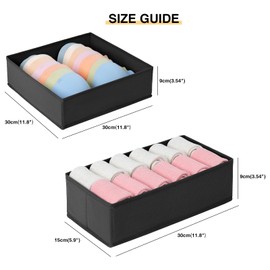 DIMJ Undewear Drawer Organiser Dividers - 4 Pcs In 2 Size Foldable Fabric Wardrobe Storage Organiser Baby Clothes Store Sock Storage for Bedroom, Wardrobe, Closet, Shelf (Black)