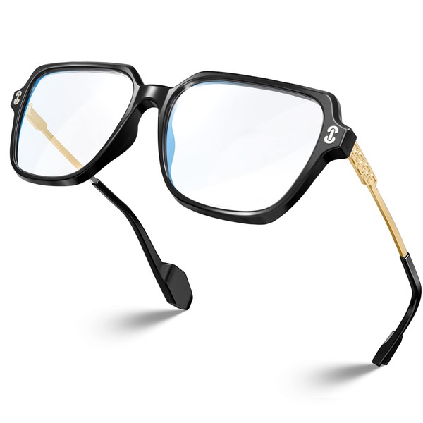 VISOONE - anteojos de bloqueo de luz azul de gran tamaño con marco cuadrado TR90 y patillas de metal para mujeres y hombres REMY, Negro claro, Lagre