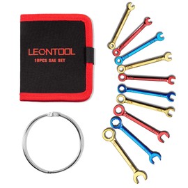 LEONTOOL Mini Spanner Set, Thin, Short Combination Wrench Set, Ultra Thin, SAE 5/32"-7/16", 10 Piece Set, Mini Combination Wrench, 12 Angle, Single Ended Spanner, Tightening Spanner, Pocket Size,