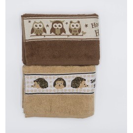 Lex's Linens 2 Pack Animal Tea Towel/Animal Kitchen Towel (1 x Hedgehog & 1 x Owl)