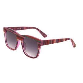 Native American Tribal Print Fabric Arms Square Oversized Sunglasses (Mayan - Purple Frame, Blue Gradient)