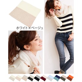 (Buyer) BUYER Pure Cashmere 100% Bicolor Snood, 10 Colors, Women's, Men's, Neck Warmer, Knit Snood, Cashmere HONTSN, white/beige