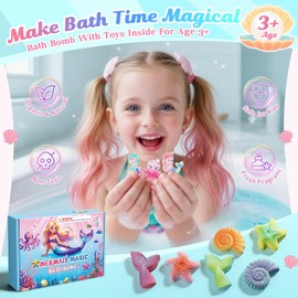 Mermaid Bath Bombs for Kids with Toys Inside, Boo Basket Stuffers for Toddlers, 6 Pcs Bubble Bath Bombs Kit for Girls, Birthday Christmas Stocking Stuffers Gifts for 4 5 6 7 8 Year Old Girl