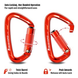 FresKaro 4inches Climbing Carabiner Clips, UIAA Certified 25kN Auto Locking Carabiners, Made of 7075 Aluminium, Lightweight, Rust Free and Heavy Duty, for Rappelling, Hiking etc, Red, 3pcs