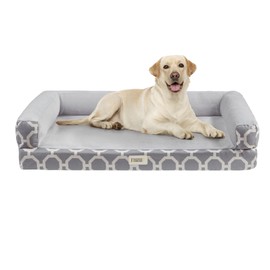 Friends Forever Harper Memory Foam Orthopedic Dog Bed, Calming Couch For Indoor Pet With Bolster, Machine Washable Extra Soft Faux Suede Removable Cover, Plush Crate Mat, 44x34x10", Grey