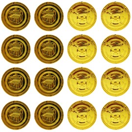 Binnan Plastic Gold Coins, Artificial Gold Coins, Plastic Gold Thaler, Pack of 100 Gold Coins, Play Money for Children's Birthday Party Gifts, Gold Coins for Pirates, Adventure, Treasure Hunt, Event