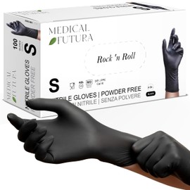 MEDICAL FUTURA - 100 Nitrile Gloves, S, Black, Disposable Gloves, Anti-Allergic, 4.0 g, Powder-Free, Latex-Free, for Beauticians, Tattoos, Workshops, Food Processing (S, Black)