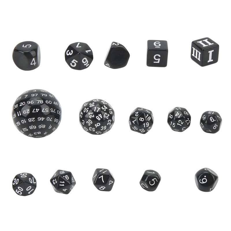 15Pcs Polyhedral Dice Set Acrylic D3 to D100 Table Gaming