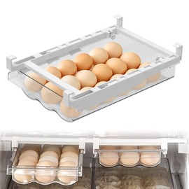 MDHAND Drawer Egg Holder, Fridge Egg Holder with Slide Rail and Handle, Frigerator Egg Organiser and Save Fridge Space, Bib for up to 18 Eggs (Egg Organiser)