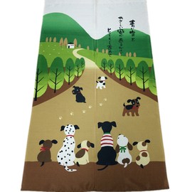 LIGICKY Noren Japanese Style Doorway Curtain Tapestry for Home Decoration 33.5’’ x 59’’ (Happy Dog Family)