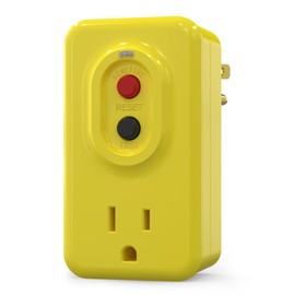 AIDA Adaptador GFCI, 15 amperios, toma de corriente única, adaptador GFCI de 3 clavijas, para uso en interiores con reinicio automático, listado UL, amarillo, 1 paquete