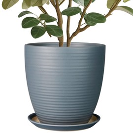 EPFamily 10 Inch Ceramic Planter Round Plant Pots for Plants Indoor Outdoor Glaze Large Flower Pot with Drainage Hole and Saucer Gray