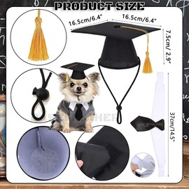 2 Pcs Graduation Pet Caps with Bow Tie Small Dog Cat Black White Graduation Hat with Tassels and Necktie Collar Set for Puppy Kitten Graduation Holiday Festival Carnival Party Costume Accessories