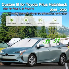 KMF 6pcs Sun Shades for Toyota Prius Hatchback 2016-2022 Accessories (Not for Prius C or V),Full Car Window Covers Sunshade for Windshield Side Rear, UV Block and Privacy Blackout for Camping