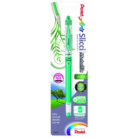 Pentel Arts Slicci Metallic 0.8 mm Needle Tip Gel Pen, Metallic Green Ink, 1 Pack (BG208BPMD)