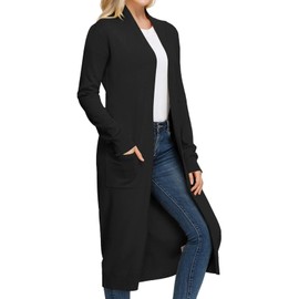 GRACE KARIN Womens Solid Casual Cozy Knit Open Front Long Cardigan Sweater(XL,Black)
