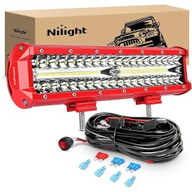 Nilight LED Light Bar 12Inch Triple Row Spot Flood Combo Lights Wiring Harness