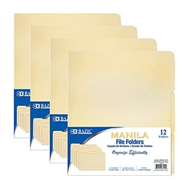 BAZIC Manila File Folder 1/3 Cut Letter Size, Left Right Center Tabs Positions, for Organizing Filing Document Storage, Total 48-Count
