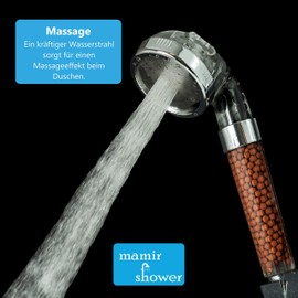 Spa shower head by mamir shower; Hand shower with filter function; Zen shower; 344 water holes; 200% more water pressure; 35% water saving; 3 shower heads in one: Massage, wellness and rain shower.