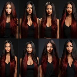 Ombre Straight Bundles 1B99j Red Bundles Human Hair Ombre Burgundy Human Hair Bundle 26 28 30 Inch Soft and Healthy Human Hair Extension