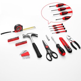 39-Piece Household Tool Set with Toolbox Storage Case - All Purpose Small Hand Tool Kit Includes Essential Tools for Home, Office, College Repairs, Red