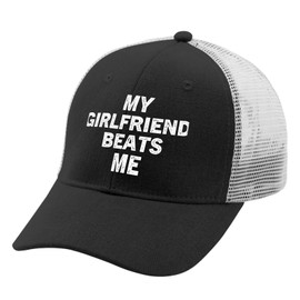 My Girlfriend Beats Me Hats for Mens Baseball Cap Vintage Washed Hiking Hats Fitted, Allblack, One Size