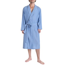Latuza Men's Lightweight Robe Cotton Blend Knee Length Bathrobe S Blue Stripe