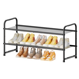 SUFAUY 2 Tier Mesh Shoes Rack for Closet, Stackable All Metal 32" w Shoe Storage Organizer, Black