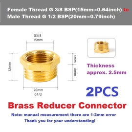 MiJunHD 2PCS Brass Reducer Connector | BSP Female Thread G 3/8 ≈ 15mm to Male Thread G 1/2 ≈ 20mm | Pipe Thread Reducing Joint Plumbing Adapter for Pipe Connection Converting