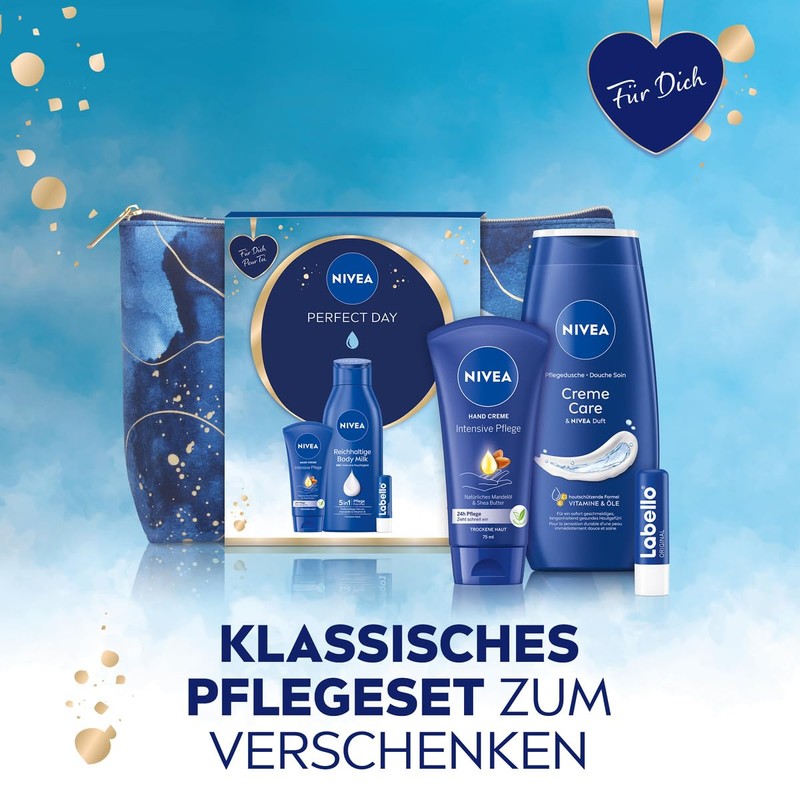 NIVEA Perfect Day Geschenkset, Pflegeset mit feuchtigkeitsspendenden Pflegeprodukten, Geschenkbox mit