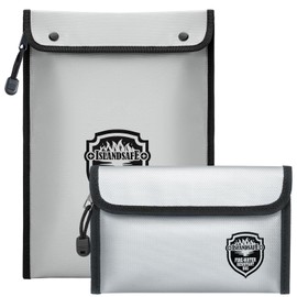 ISLANDSAFE Fireproof Document Bag, Waterproof Money Bag Pocket with Zipper Closure, Storage Pouch for Valuables, A4 A5 Document File, Cash, Credit Card, Passport (Grey, small+big set)