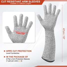 sourcing map Cut Resistant Sleeves with Gloves, 47cm Arm Protection Sleeve HPPE Farmer Gardening Sleeves for Work Kitchen Welding Farming, Yellow-Gray, Pair of 2
