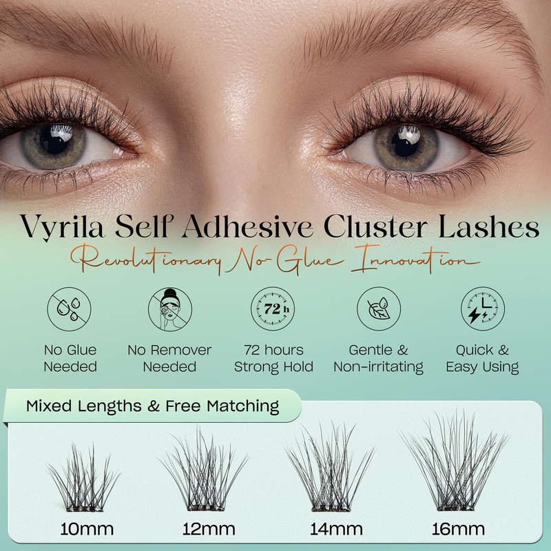 VYRILA Self-Adhesive Lash Cluster, Pre-Glued Clusters, Pop-On Faux Eyelashes, 3D