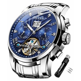 OLEVS Mens Automatic Watches Self Winding Mechanical Skeleton Tourbillon Luxury Diamond Business Dress Date Wrist Watches for Men Waterproof Luminous
